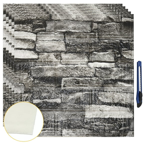 Unique Bargains 3D Wall Panel Peel and Stick, 30PCS Wallpaper for Bedroom Faux Stone Wall Panel Self-Adhesive Wallpaper (Black Rock)