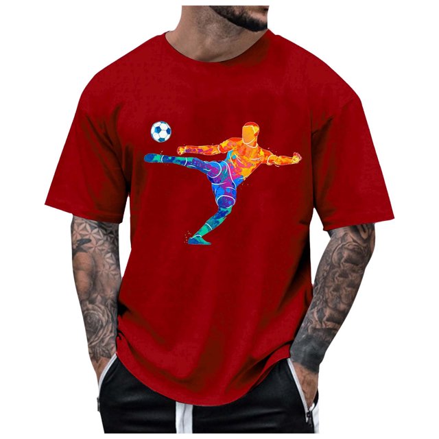 LUOGENLI T-shirts pour Hommes T-shirts d'Été de Rue Extérieure à Manches Courtes Col Rond t-Shirt à Manches Courtes Football T-Shirt de Tir Violent T-shirts Hommes Grande Taille Pâques Rouge m