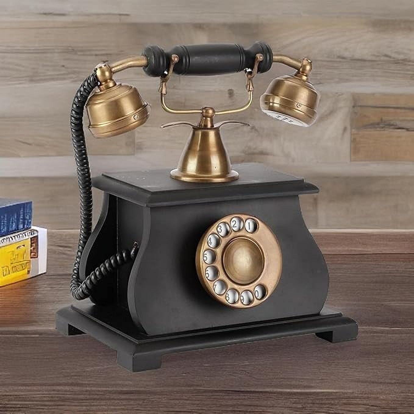 Decor Antique Vintage Collection Telephone Wooden Golden Carving