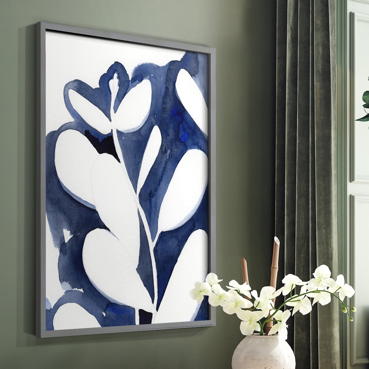 Blue Eucalyptus II Framed Print in Gray Solid Wood Framed Print No Nail Hanging