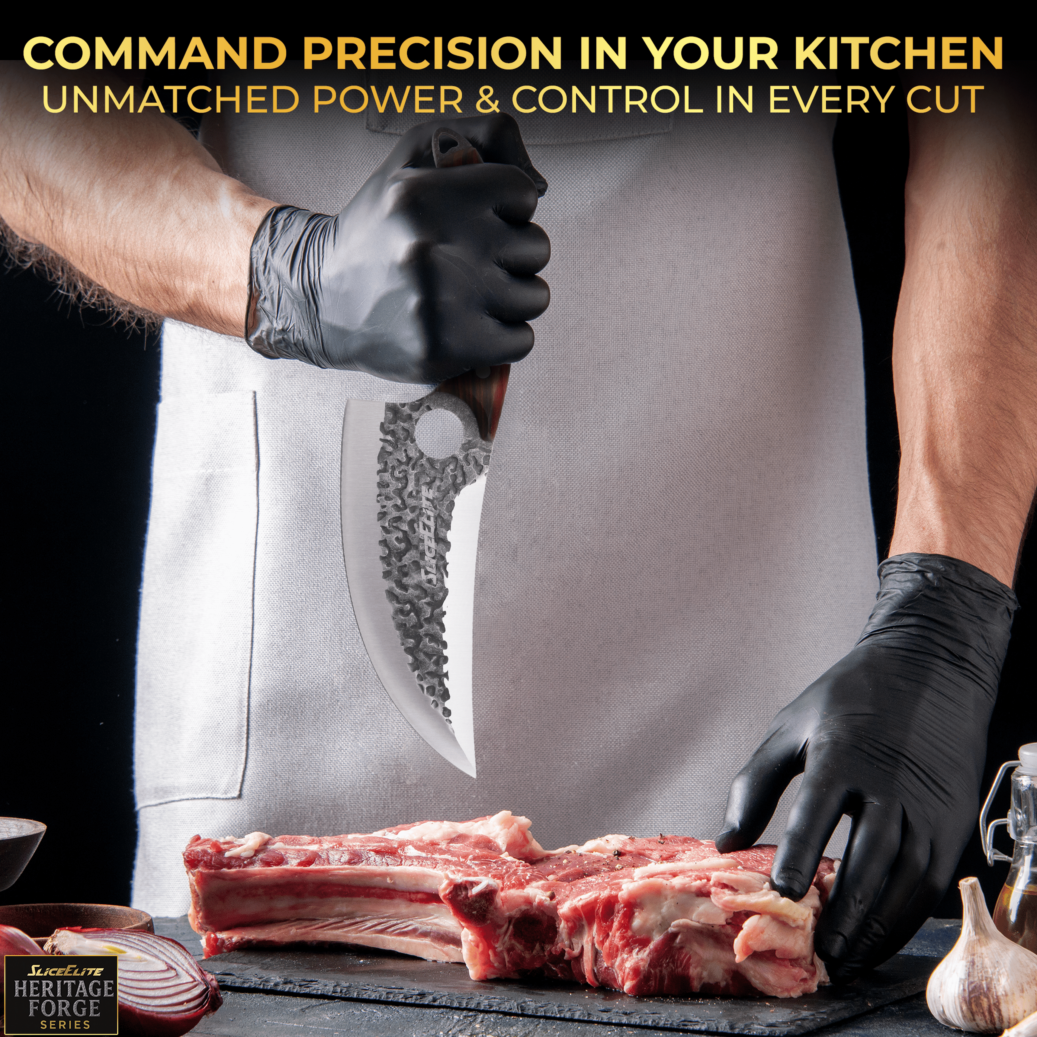 SliceElite 2PCS Hand-Forged Chef Knife Set | Viking & Serbian Knives for Meat Cutting | Professional Kitchen Tools with Gift Box for BBQ Cooking