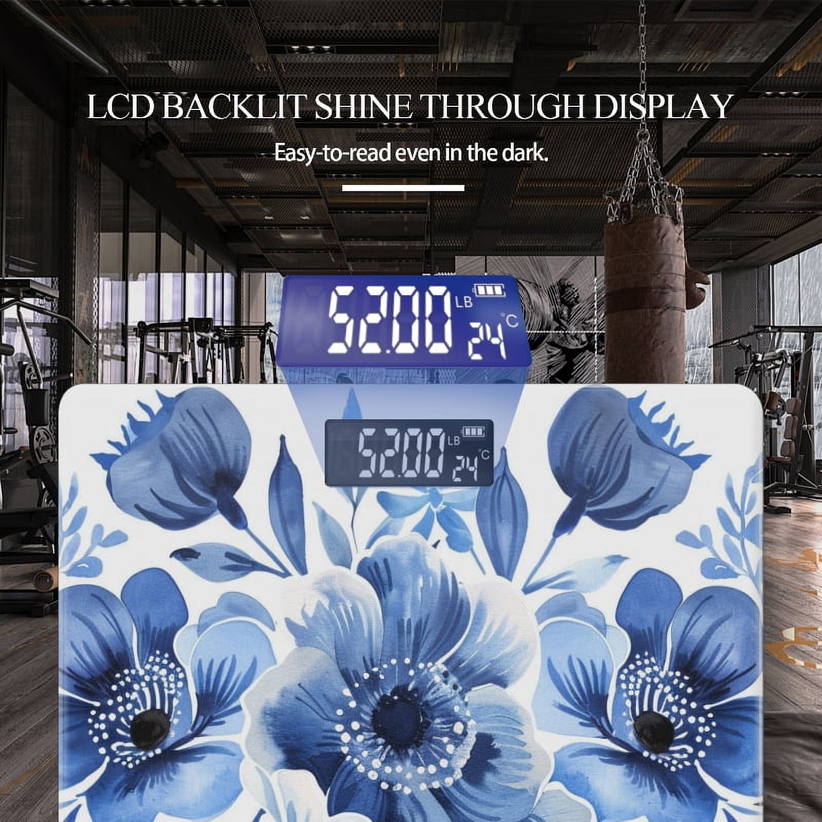 High Precision Body Weight Scale Smart Bathroom Scales with Large LCD Display(400lbs),Decorative for Bedroom-Seamless Pattern Of Large Blue Flowers With White Background