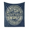 thumbnail image 1 of Modern Soft Flannel Fleece Throw Blanket, Pacific Waves Surf Camp and School Hawaii Logo Motif Effects Design, Cozy Plush for Indoor and Outdoor Use, 70" x 90", Khaki Slate Blue, by Ambesonne, 1 of 6