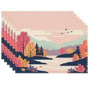 Vintage Placemats for Coffee Table Dining Table Home - Non-Slip Heat-Resistant Durable Placemat Grass Autumn Landscape Forest Washable Placemats - Pack Of 6 17.7x13inch