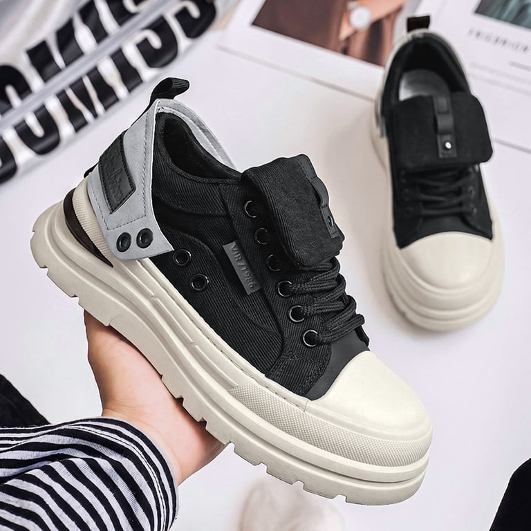 Men's Low‑top Platform Casual Sneakers, Lace‑up Board Shoes with Flip ...