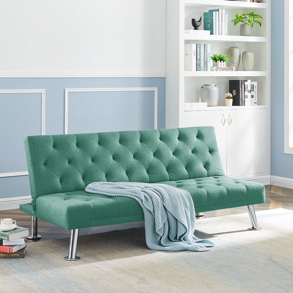 Futon Sofa Bed, Folding Sofa Couch Bed, Upholstered Convertible Sleeper for Living Room, Green