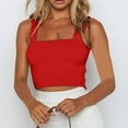 thumbnail image 6 of Jewelreauty Womens Square Neck Crop Tank Tops Casual Sleeveless Wide Strap Slim Fitting Solid Blouses (S, Red), 6 of 8