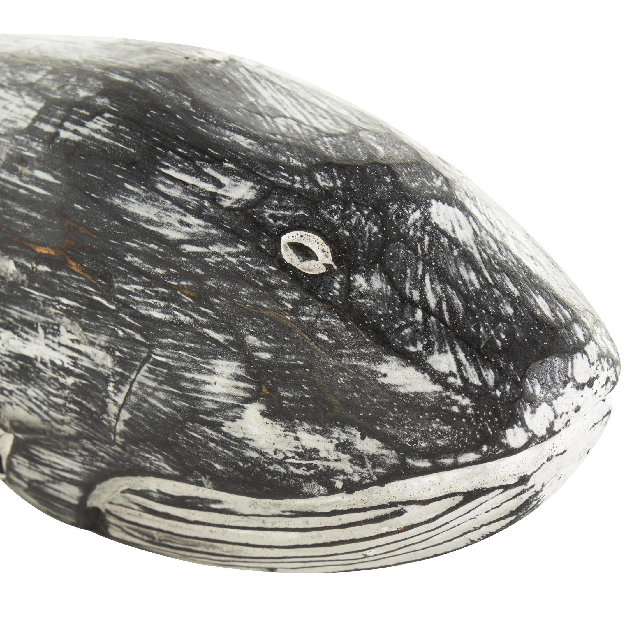 13", 11"W White Wood Distressed Whale Sculpture, by DecMode (2 Count)