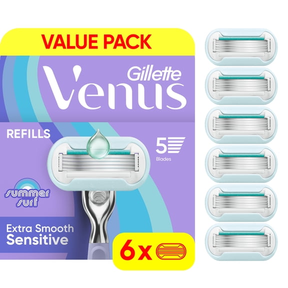 Venus Summer Surf Extra Smooth Sensitive Blade Refills, 6 Count