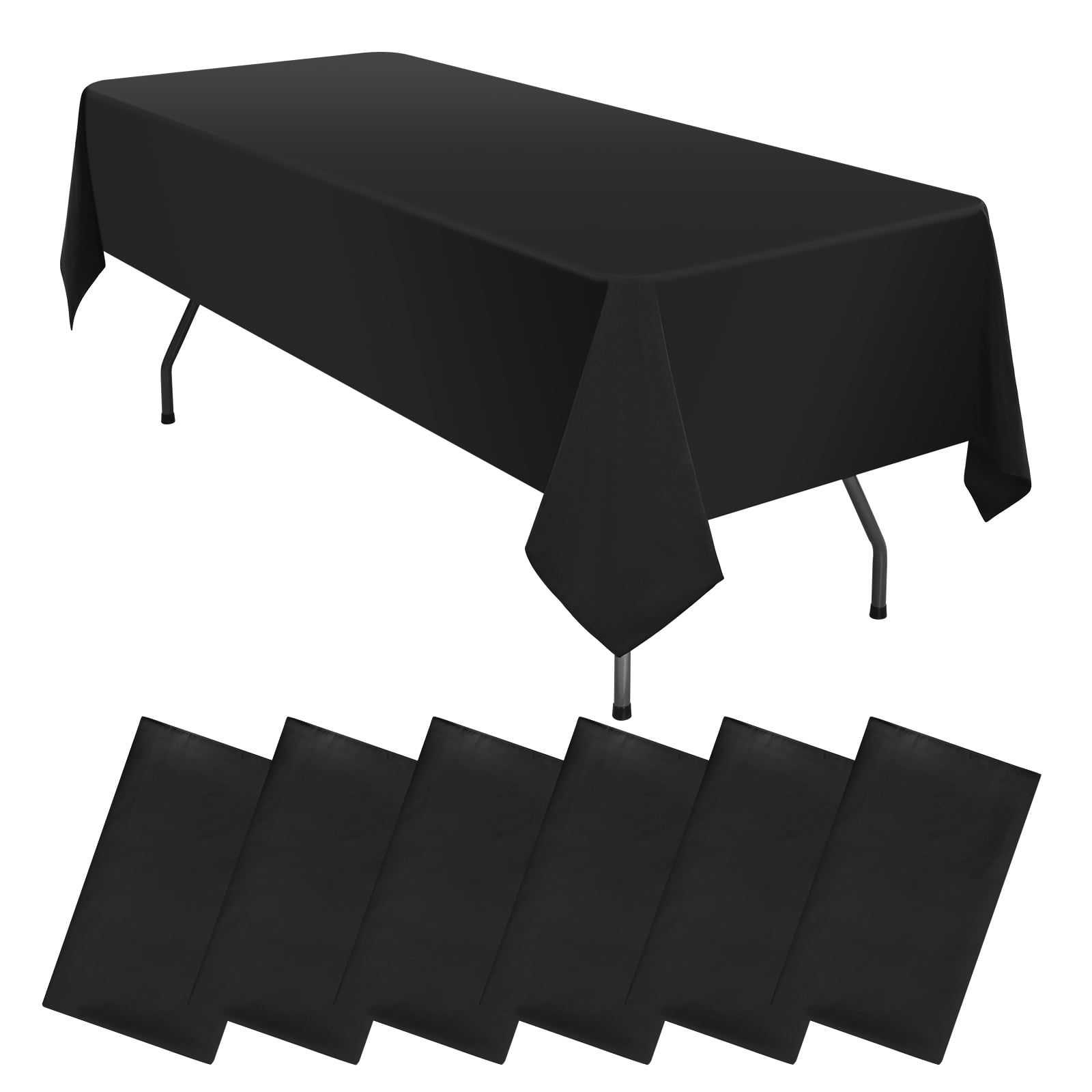 6Pack Black Polyester Tablecloths 60 x 102 Inch for 6ft Rectangle