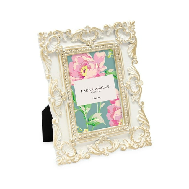 Marco de fotos Laura Ashley, 5 x 7 cm, decoración floral en oro blanco