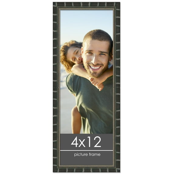 4x12 Bamboo Black Complete Wood Picture Frame with UV Acrylic, Foam Board Backing, & Hardware