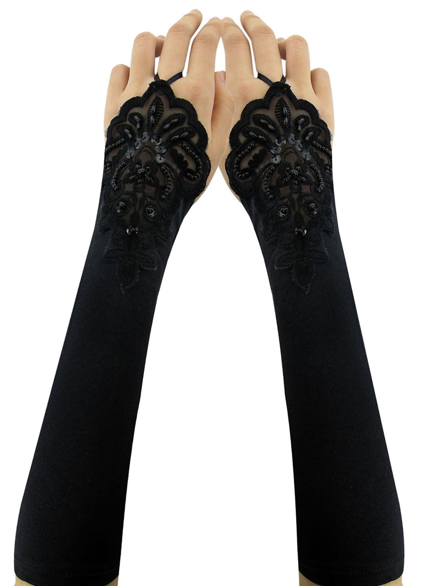 Long Satin Black Peacock Feather, Fingerless Gloves - Black - Walmart.com