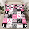 thumbnail image 2 of Manfei Teens Baseball Sports Twin Sheet Sets, Cartoon Stars Print Twin Fitted Sheet, Black Pink Patchwork Flat Sheet, Breathable Home Decor, 3 Pieces, 2 of 7