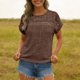 thumbnail image 2 of TaTaai 2026 Summer Women’s Ribbed Sheer Trim Tee Short Sleeve Loose Blouse Casual Solid Color Fashion Top Brushed Patchwork Polyester Daily Shirt Gift, 2 of 8