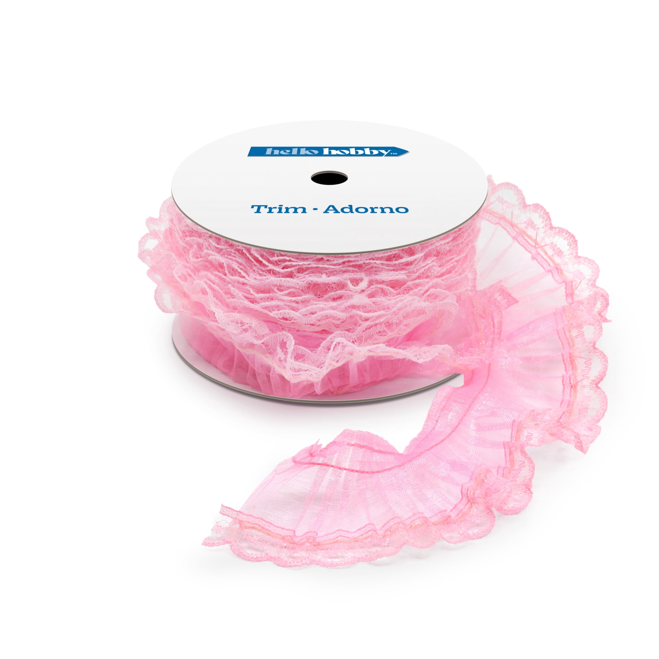 Hello Hobby Pink Pleated Scallop Lace Sewing Trim, 1-5/8 in x 3 yd