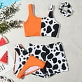 thumbnail image 2 of Zszcpp Swimsuits Toddler Girl Color Patchwork Split Underpants Shorts Pant 3 Piece Cow Print Tops Hair Band Swimwear, 2 of 3