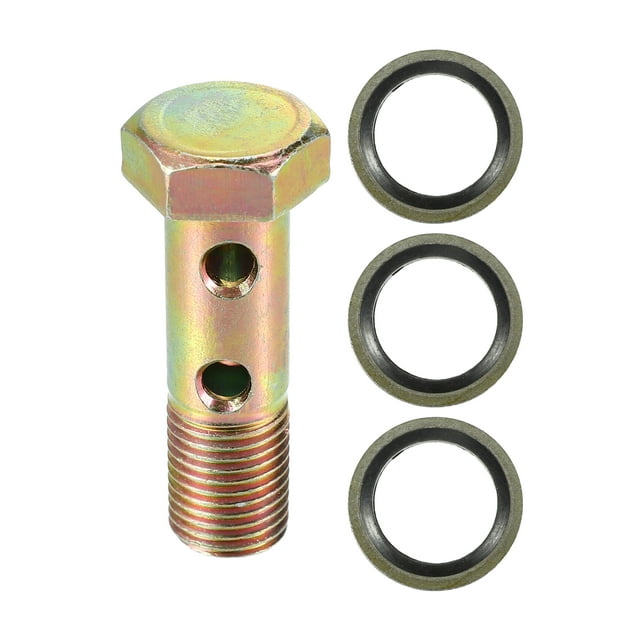 Unique Bargains 1 Set Car Double Banjo Bolt M12x1.25 45mm Metric Thread Turbo Brake Line Fitting Adapter W/ Washers