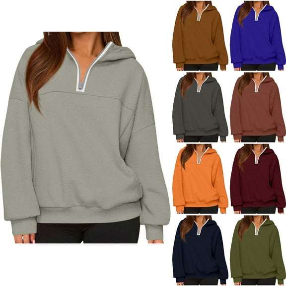 Maplenight Hooded Sweatshirts for Women Casual Quarter Zip Hoodies Fall Winter Relaxed Fit Long Sleeve Pullover Sweatshirt