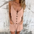 thumbnail image 5 of ClodeEU Women's Spaghetti Strap Romper Shorts, Button Front Sleeveless Jumpsuit with Pockets, Casual Summer One-Piece Outfit Pink,Women's Plus L, 5 of 7