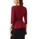 thumbnail image 3 of INSPIRAR CHIC Blusas Peplum para Mujeres de Manga 3/4 con Cinturón Elegante para Trabajo S Rojo, 3 of 6