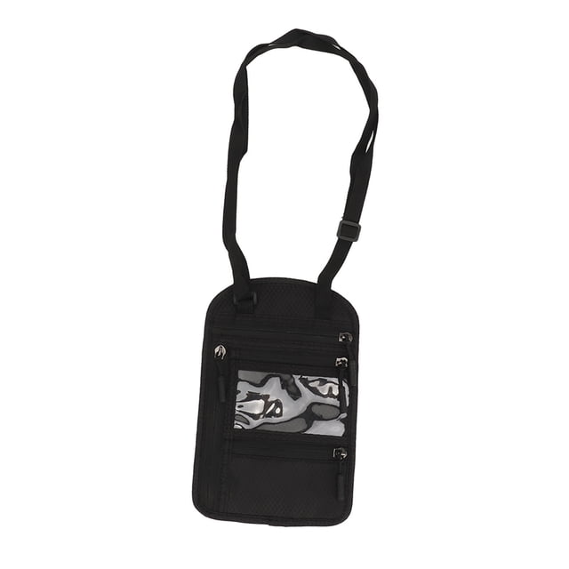 Porta Pasaporte Cartera para el cuello Nylon Antirrobo Impermeable Diseño en capas Cartera de viaje para el cuello para hombres y mujeres Negro