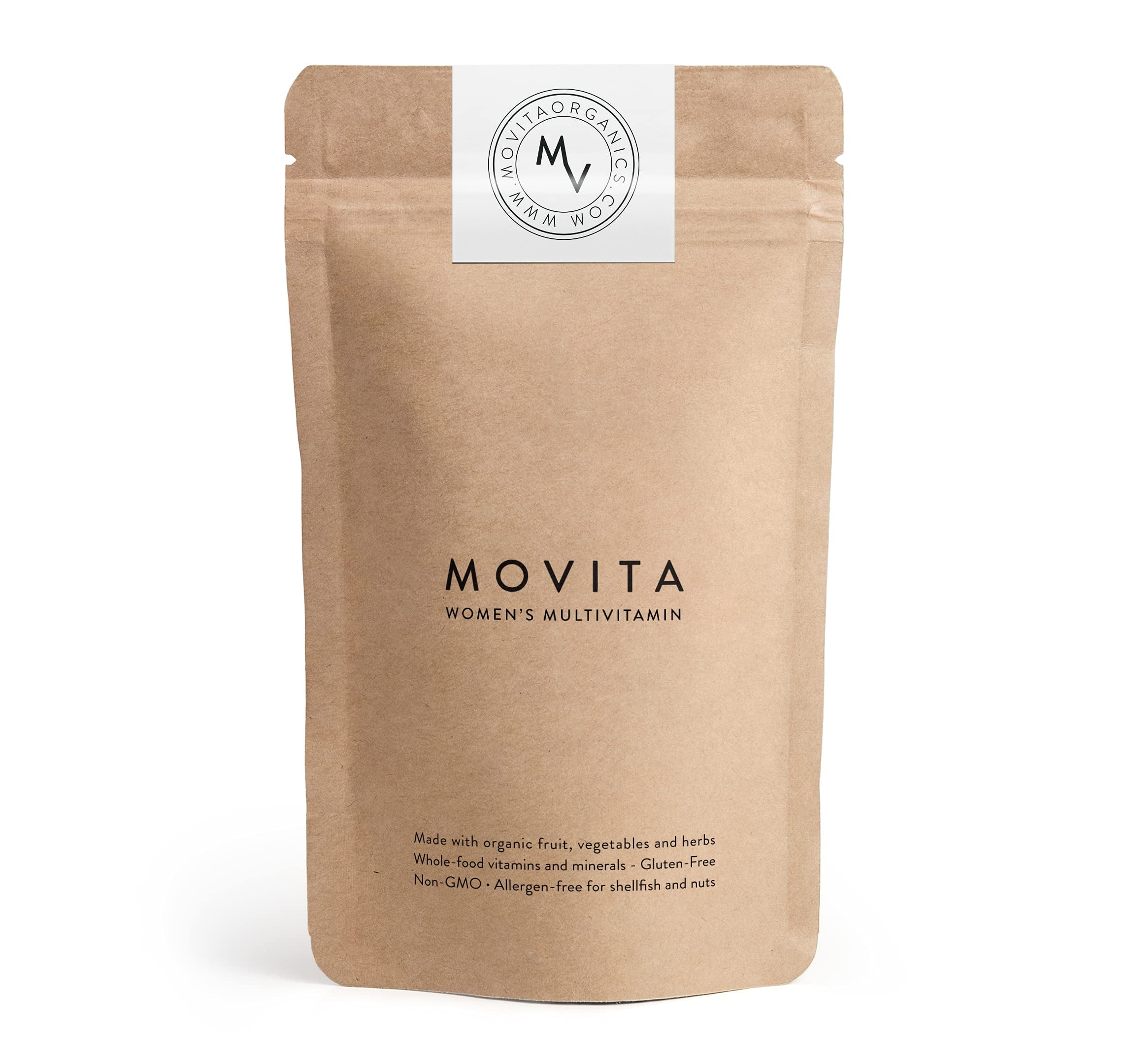 Movita Women's Daily Multivitamin Monthly Supply, Refill Pouch - Whole Foods, Vitamins, and Minerals - Organic, Gluten-Free, & Non-GMO