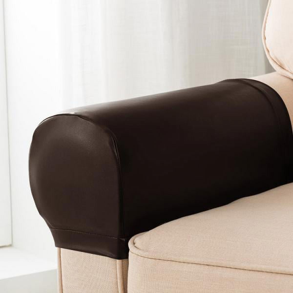 2 Pieces Non- PU Leather Stretch Sofa Arm Covers, Furniture Couch Armrest Covers ,