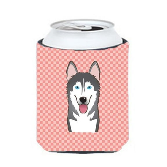 Checkerboard Pink Alaskan Malamute Can Or Bottle Hugger, 12 Oz.
