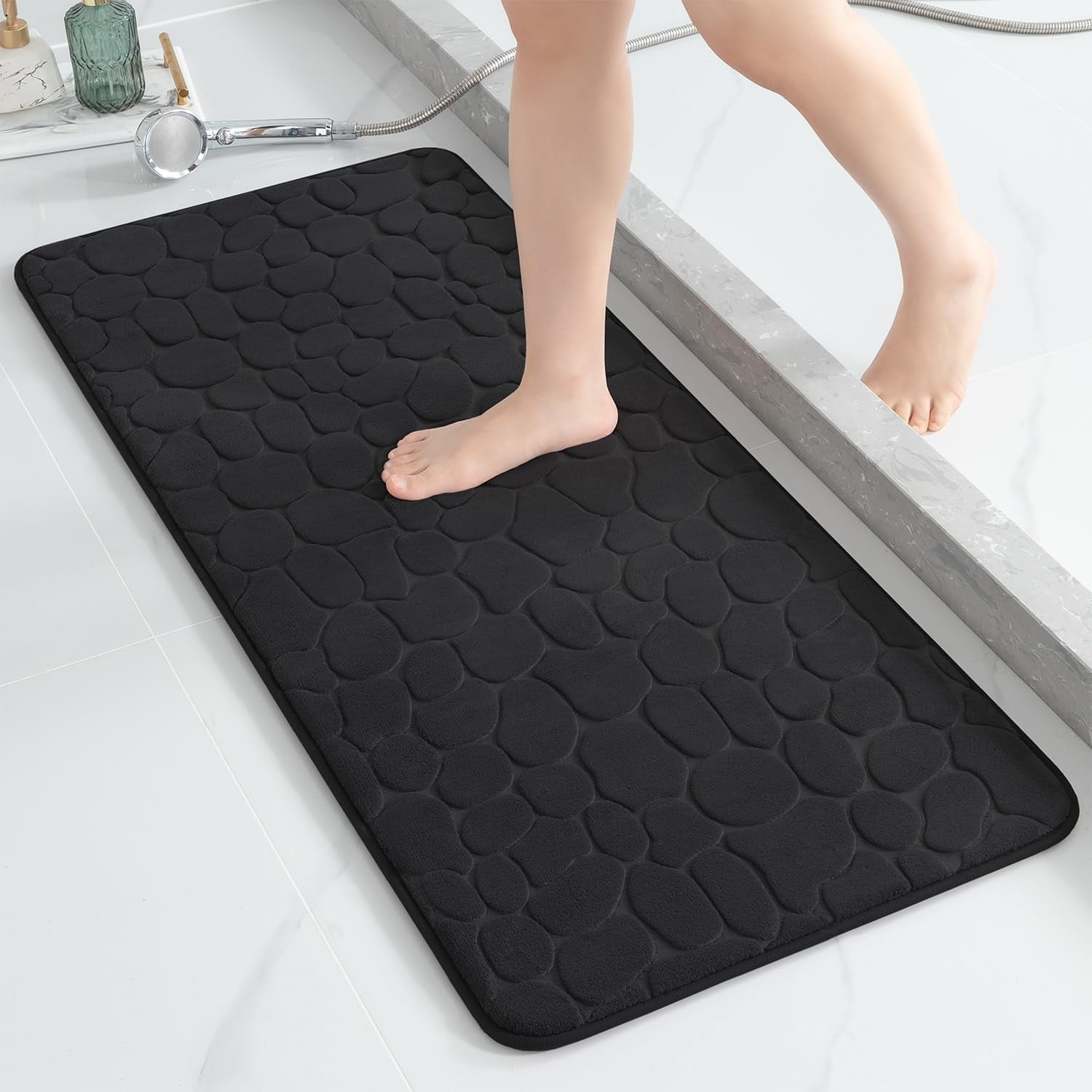 Lawor Memory Foam Bath Runner Mat Long Narrow Bathroom Rug Microfiber Bathroom Carpet Non Slip Soft Absorbent Washable Bathrug Black 71*24In