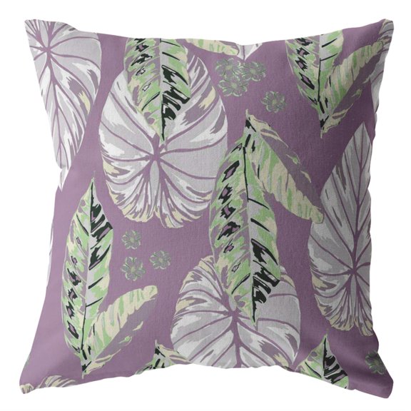 Tropics Indoor/Outdoor Fabric Pillow with Zip -Light Green White Purple 18x18