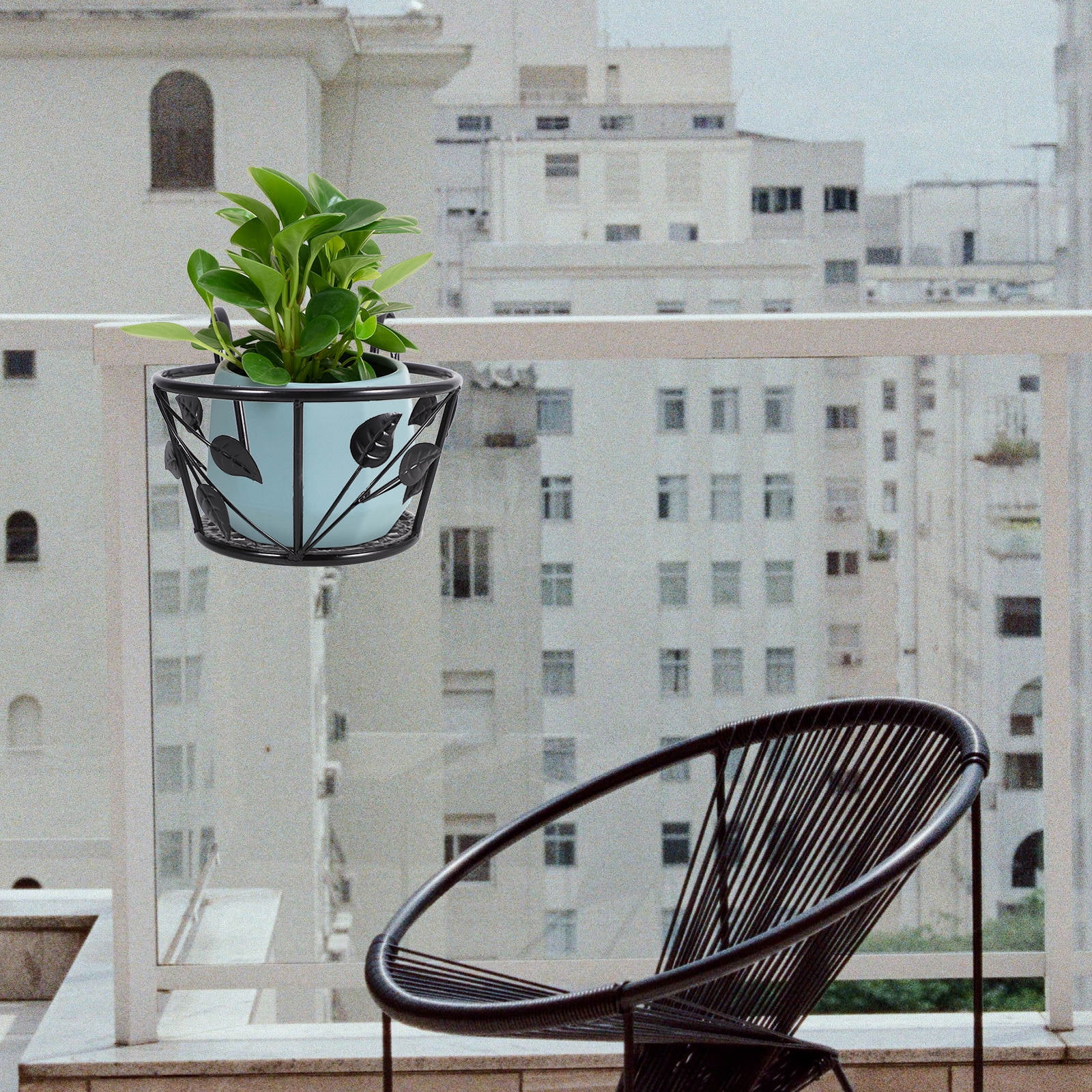 LOLIPPYY Black Outdoor Hanging Planter for Balcony Railing - Multi-Plant Flowerpot Holder for Patio, Garden Decoration