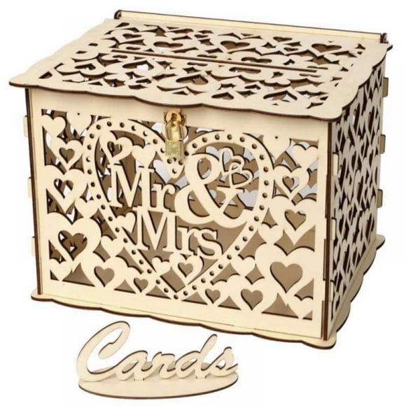 DIY Rustic Wedding Card Box with Lock and Card Sign Wooden Gift Card Box Money Box for Reception Wedding Anniversary Baby Shower Birthday Graduation Party