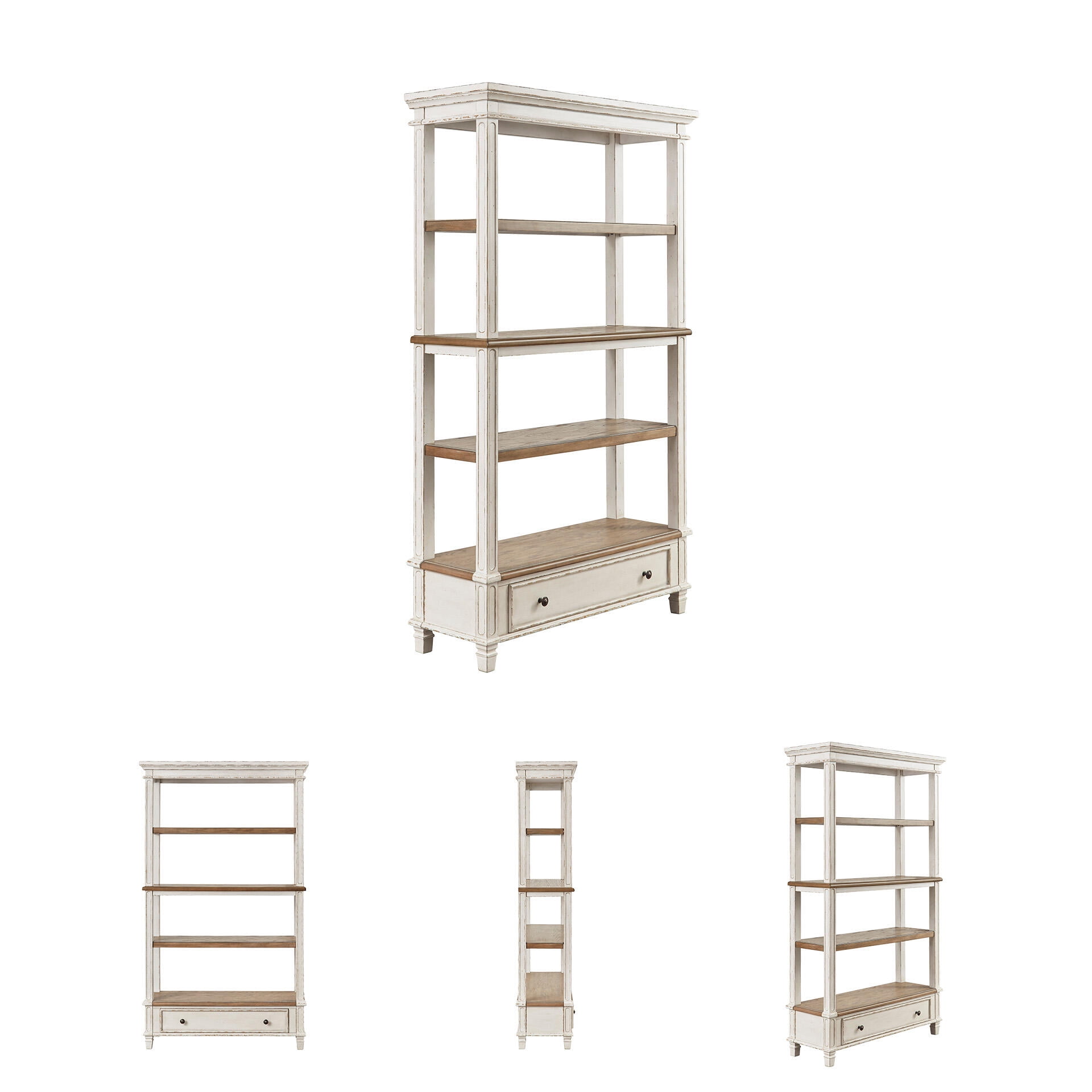 Signature Design by Ashley Realyn 75" Farmhouse Bookcase with Drawer - Chipped White & Brown