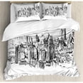 thumbnail image 3 of New York Queen Size Duvet Cover Set, Sketchy New York Historical Western Center Downtown Modern USA Illustration Print, Decorative 3 Piece Bedding Set with 2 Pillow Shams, Grey White, by Ambesonne, 3 of 4