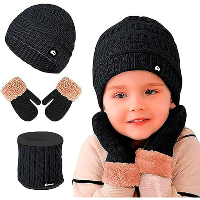 Juego de Gorro Bufanda y Guantes de Invierno Bluelander a Prueba de Viento Negro