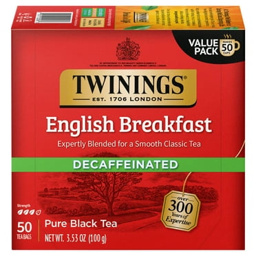 Twinings English Breakfast Decaffeinated Pure Black Tea Bags, 50 Count Box