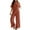 Brown, variant on Women's 2 Piece Summer Outfit - Short Sleeve V Neck Crop Top + Wide Leg Pants, Polyester/Spandex, Printed