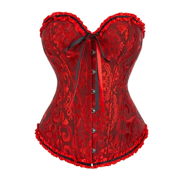 Corsé deshuesado con cordones para mujer, corpiño, lencería, Bodyshaper, Top, corsé de princesa, negro y rojo