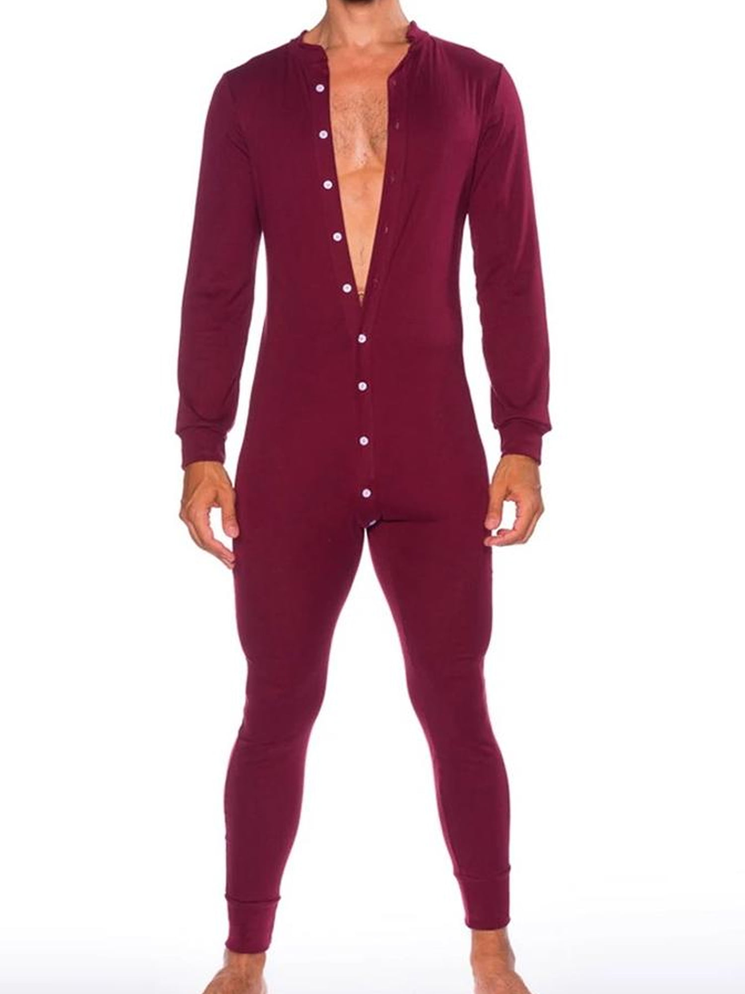 Details about   Mens one piece Long Sleeve Front Button Down Jumpsuit pyjamas Sleepwear Pajamas