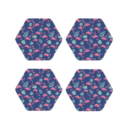 

Leather Coasters Set of 4 - Leaves Bird Lightweight Non-Slip Drink Coasters for Desk Anti-Scalding Desk Cup Coasters for Office Table Decor Hexagon