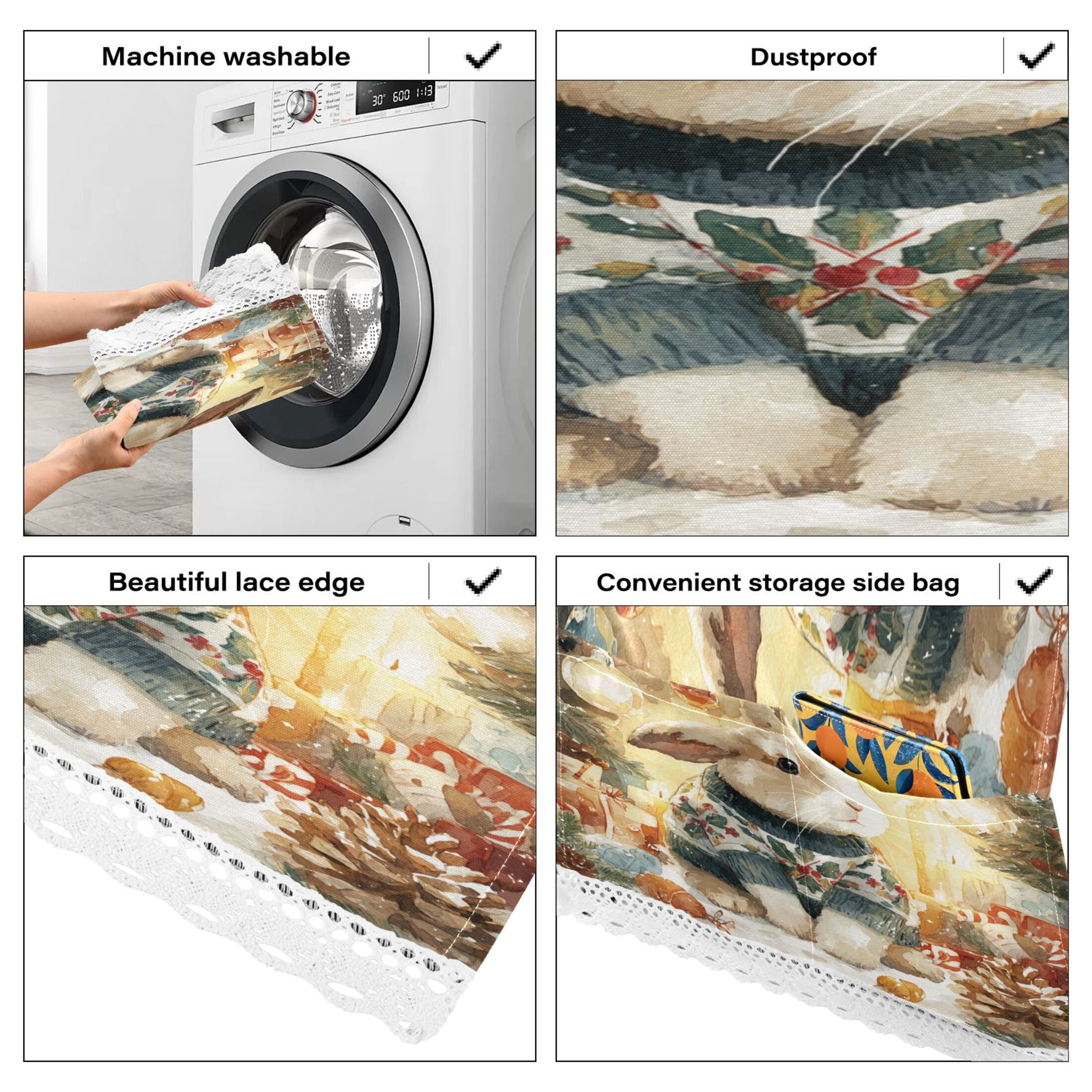 Wobogo Festive Rabbit Washing Machine Cover Dustproof Washer Dryer Cover Waterproof Laundry Room Decorative Protector