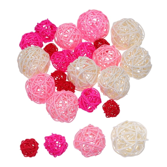 20 Pcs Vase Filler Decorative Balls, 2.4/2/1.6/1.2" White/Light Pink/Pink/Red Wicker Rattan Decor