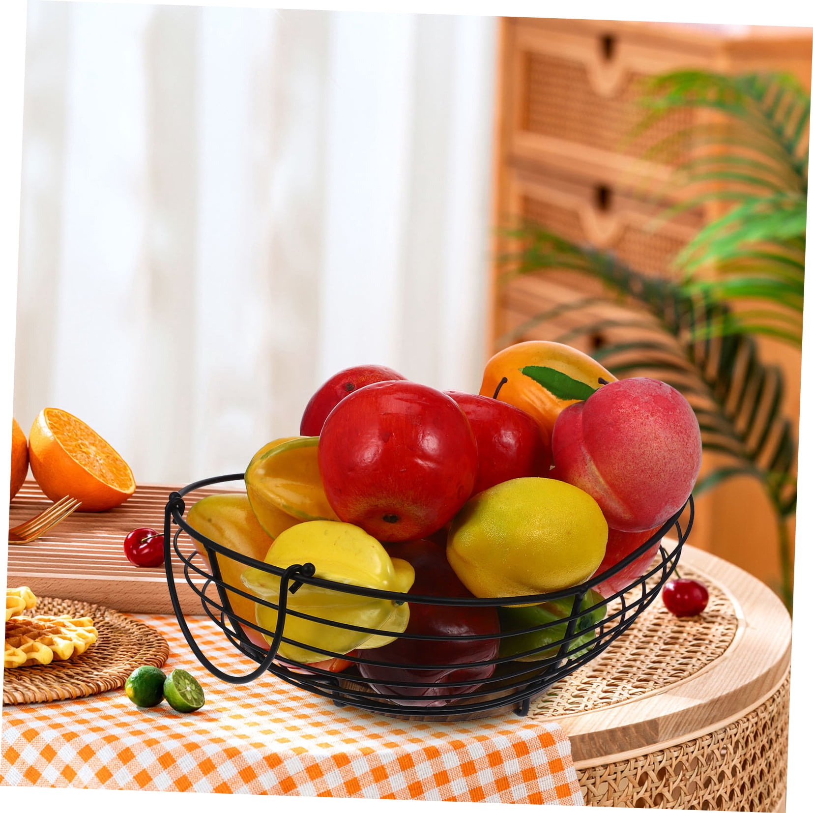 OUNONA Large Black Wire Fruit Basket with Iron Wire Design, Spacious Kitchen and Home Storage Organizer