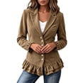 thumbnail image 6 of Cmtiyu Ruffled Jackets for Women Long Sleeve Lapel Button Down Khaki Corduroy Jacket Dressy Casual Lightweight Fall Jacket S-3XL, 6 of 7