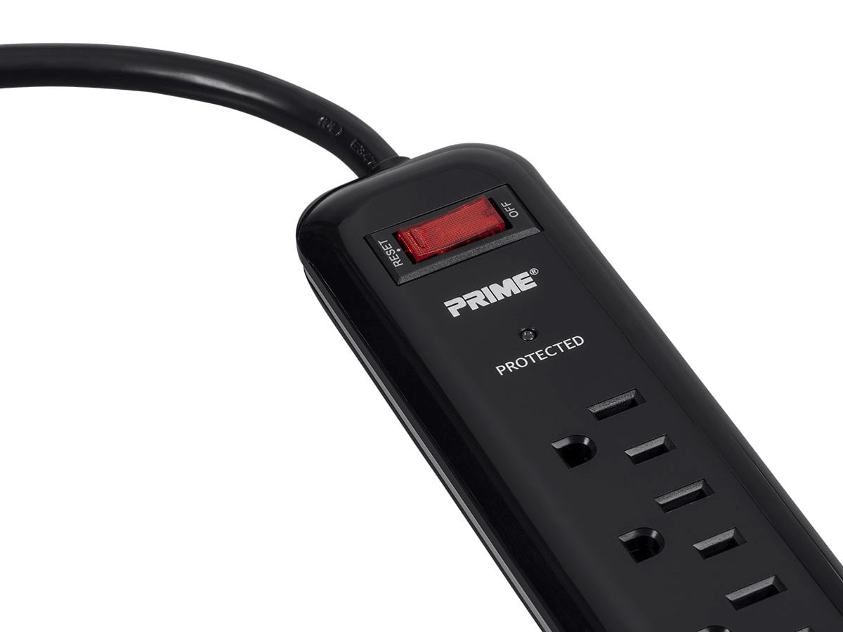 Prime PB802225 6 Outlet Black 1000J Surge Protector W/4' Cord