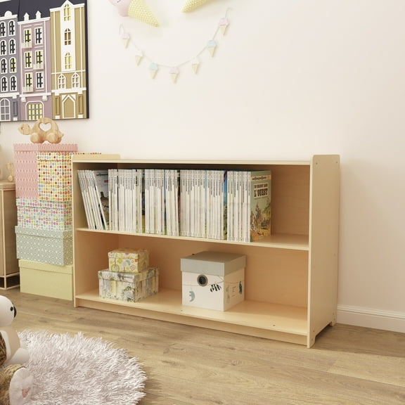 HBCY Creations 3 Section Storage Shelf - Engineered Wood Construction - Natural Wood Finish - Rounded Safety Corners - Anti-Tip Safety Strap