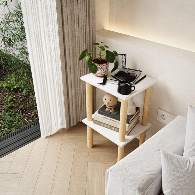 MORU Mesa Auxiliar Mango | Mueble Minimalista para Sala y Recámara | Ideal como Mesa de Café, Recibidor o Mesita de Noche | 55x30x40 cm | Decoracion Hogar | Hecho en México | Roble