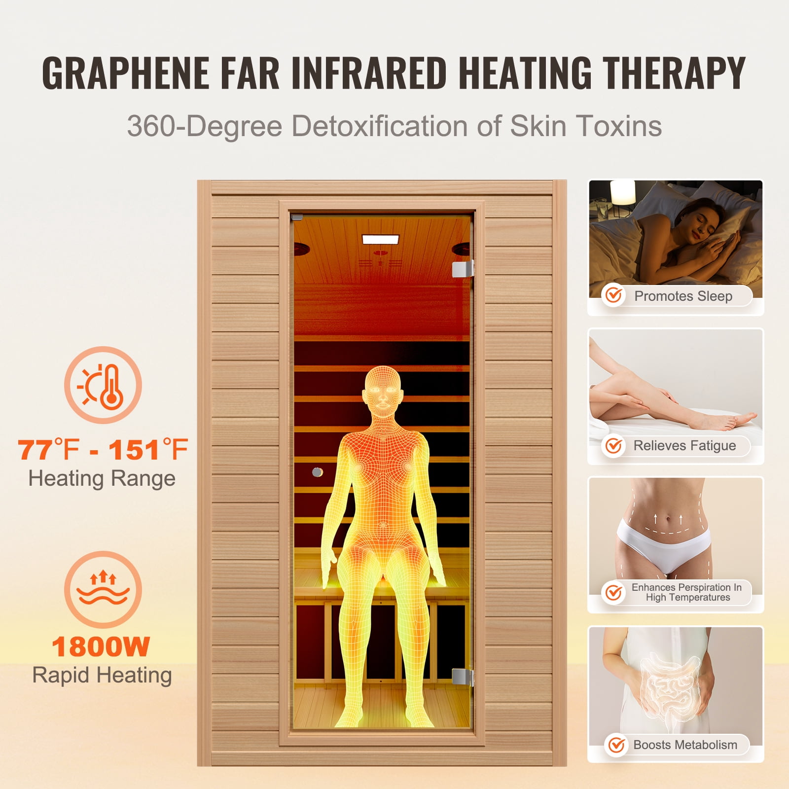 KFFKFF Infrared Sauna for Two, Home Spa Experience with Hemlock Construction, Features Low EMF, Clear Glass Door & Dual Bluetooth Speakers, 1800W for Indoor Relaxation