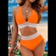 thumbnail image 2 of Bikini de Dos Piezas para Mujer, Cintura Alta, Cuello Halter, Color Naranja y Rojo, Talla XL, 2 of 7